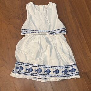 Girls White Dress with Blue Fish Pattern